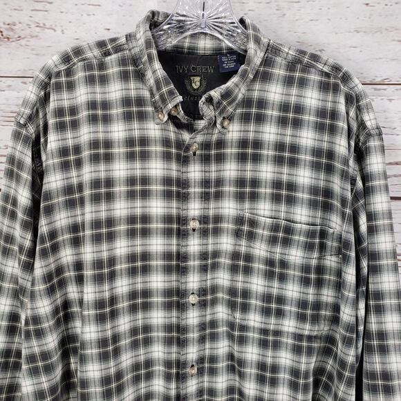 Ivy Crew Classics Men's Black Gray Plaid Cotton Long Sleeve Shirt Size Large - Picture 2 of 13